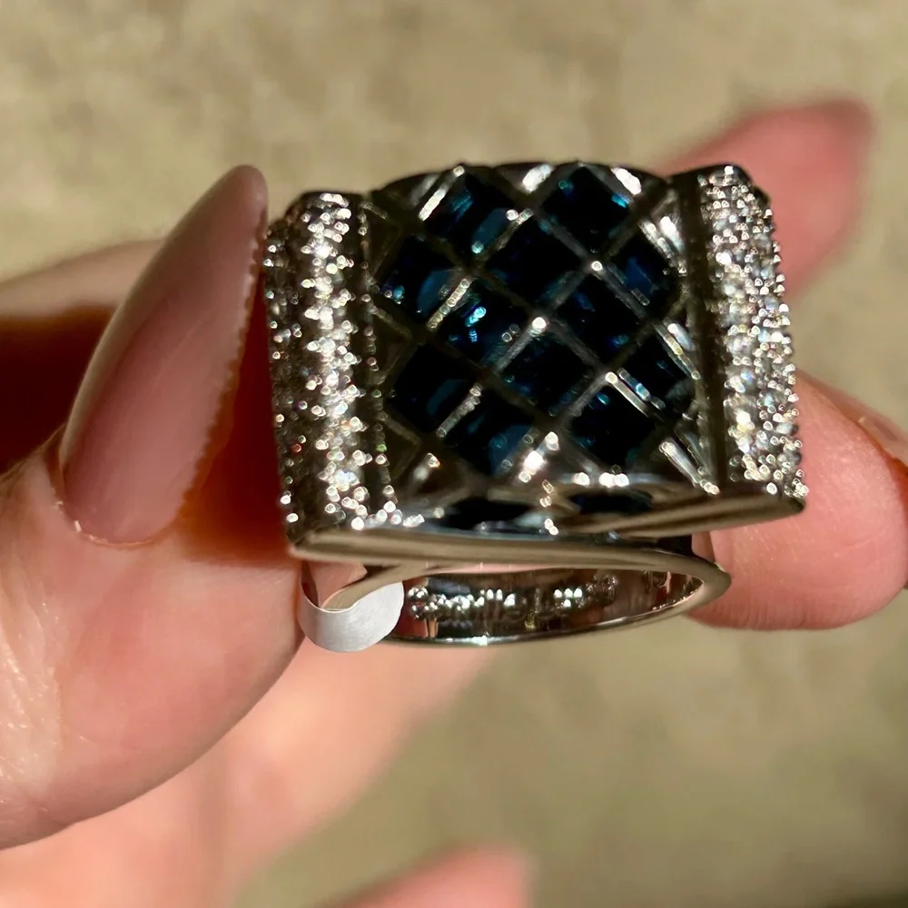 Camille Lucie Sapphire Double Band Mosaic Statement Ring